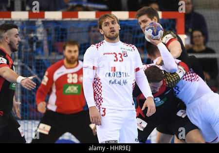 Rouen, Frankreich. 20. Januar 2017. Kroatiens Luka Cindric in der Gruppe C vorläufige Vorrundenspiel bei der Handball-Weltmeisterschaft in Rouen, Frankreich, 20. Januar 2017. Foto: Marijan Murat/Dpa/Alamy Live News Stockfoto