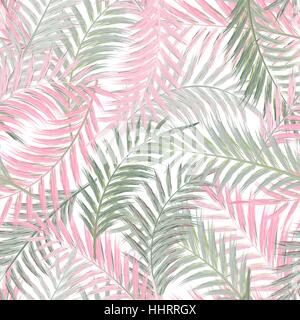 Blätter der Palme. Nahtlose Muster. Palmblatt in violett auf weißem Hintergrund. Tropische Bäume Blätter. Stock Vektor