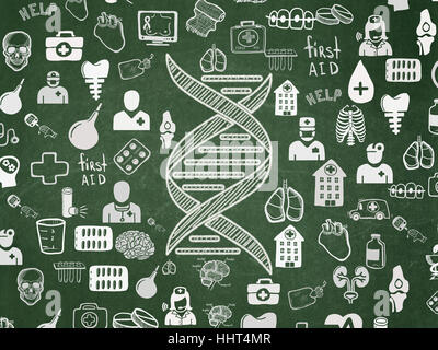Medizinisches Konzept: DNA auf Schule-Brett-Hintergrund Stockfoto