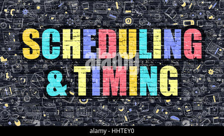 Terminierung und Timing in Multicolor. Doodle-Design. Stockfoto