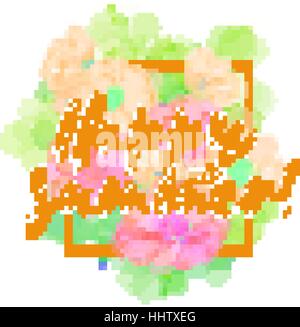 Glückliche Sommer Bürste Schriftzug Zusammensetzung. Schwarze Satz Happy Summer auf Gold weiß gestreiften Hintergrund. Stock Vektor