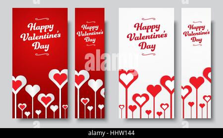Satz von vertikalen Web Banner Happy Valentinstag. Vorlagen Flyer rot und weiß mit Herzen. Vektor-illustration Stock Vektor