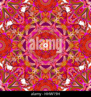 Runde Mandala Musterdesign. Arabischen, indischen, islamischen Ottoman Ornament. Grünes und rotes Blumenmuster, Motiv. Vektor-Illustration. Stock Vektor