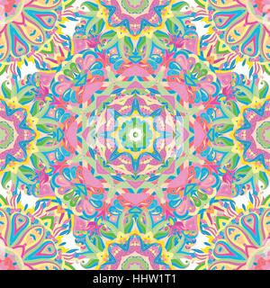 Nahtloses, Vektor, hell, kunstvolle Muster mit Mandalas. Vorlage für Textilien, Schal, Teppich, Fliesen. Orientalisches Ornament mit gold Grenze in Neon-Farben Stock Vektor