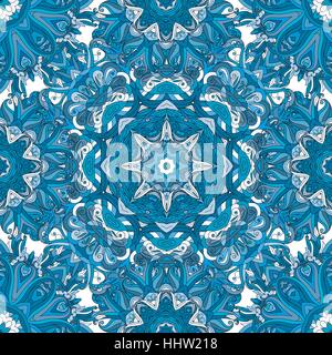 Nahtloses, Vektor, hell, kunstvolle Muster mit Mandalas. Vorlage für Textilien, Schal, Teppich, Fliesen. Orientalisches Ornament in blauen und weißen Farben Stock Vektor