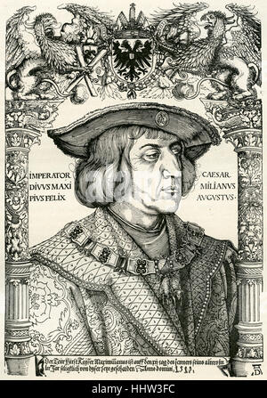 Maximilian i., Kaiser des Heiligen Römischen Reiches (22 März 1459 – 12 Januar 1519), Holzschnitt von Albrecht Dürer (1471-1528) Stockfoto