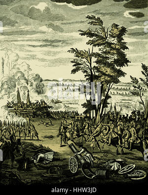 Schlacht von Malplaquet, 11. September 1709, im zweiten Weltkrieg im spanischen Erbfolgekrieg (1701 – 1714). Aus "History of Queen Anne" 1740. Stockfoto