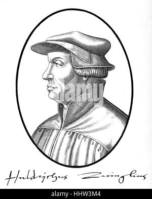 Ulrich (Ulrich) Zwingli (1 Januar 1484 – 11 Oktober 1531), Führer der Reformation in der Schweiz. 1528 Holzschnitt Stockfoto