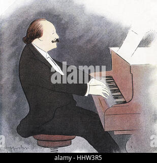 Jules Émile Frédéric Massenet - Porträt des französischen Komponisten mit dem Klavierspiel. 12. Mai 1842 - 13. August 1912.  Illustration von Stockfoto