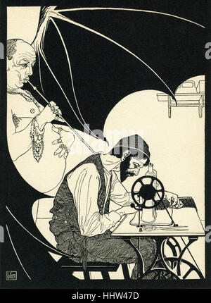 Ephraim Moses Lilien Illustration für Gedicht "eine der Nähmaschine" (an der Nähmaschine). Zeigt jüdische Arbeiter Nähen Stockfoto