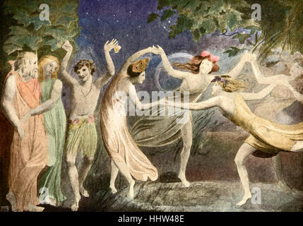 Ein Sommernachtstraum träumen von William Shakespeare, Akt IV, Szene I - Oberon, Titania und Puck mit Feen tanzen, Abbildung Stockfoto