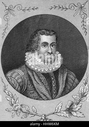 James VI und ich (1566 – 1625) war König von Schottland als James VI von 24 Juli 1567 und König von England und Irland als James I von der Union der schottischen und englischen Kronen am 24. März 1603 bis zu seinem Tod. Die Königreiche von England und Schottland wurden einzelne souveräne Staaten mit eigenen Parlamenten, Justiz und Gesetze, obwohl beide von James in Personalunion regiert wurden. Stockfoto