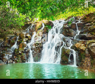 Malerischer Wasserfall Cascade Vacoas. Insel Mauritius Stockfoto