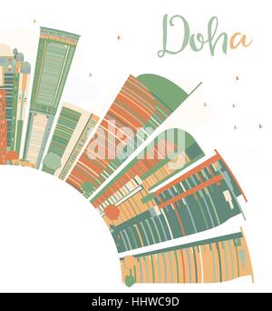 Abstrakte Doha Skyline mit Wolkenkratzern Farbe und Textfreiraum. Vektor-Illustration. Wirtschaft und Tourismus-Konzept mit moderner Architektur. Stock Vektor