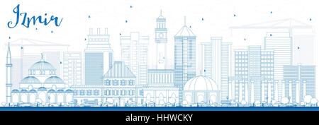 Umriss Izmir Skyline mit blauen Gebäude. Vektor-Illustration. Geschäftsreisen und Tourismus-Konzept mit moderner Architektur. Stock Vektor