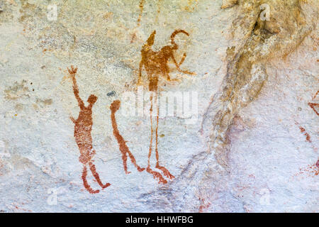 Alten Buschmann-Malereien auf Sevilla Rock Art Trail in Cederberge, Südafrika Stockfoto