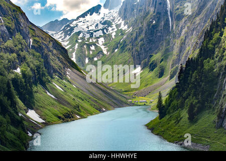 See-Fählensee mit Blick auf Fählenalp, Bollenwees, Rüte, Kanton Appenzell Innerrhoden, Schweiz Stockfoto