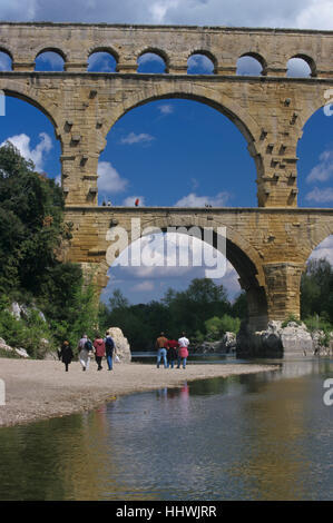 Römischer Aquädukt Pont du Gard, Remoulins, Provence, Südfrankreich, Frankreich Stockfoto