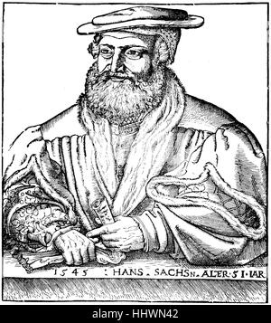 Porträt des Hans Sachs, 5 November 1494-19 Januar 1576, ein deutscher Meistersinger, Meistersinger, Dichter, Dramatiker und Schuhmacher, Geschichtsbild oder Illustration, erschien 1890, digital verbessert Stockfoto