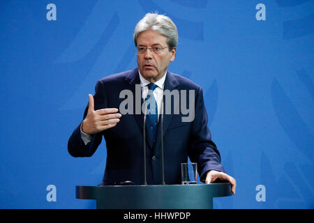 Paolo Gentiloni - Treffen der dt. Bundeskanzlerin Mit Dem Italienischen Premierminister, Bundeskanzleramt, 18. Januar 2017, Berlin. Stockfoto