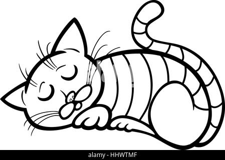 Cartoon-Illustration der schlafende Tabby Katze für Malbuch Stockfoto