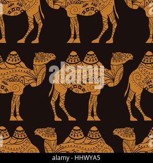 Nahtlose Vektormuster mit Karawane Kamele Stock Vektor
