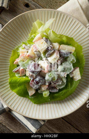 Hausgemachte frische Waldorfsalat mit Äpfeln, Trauben und Dressing Stockfoto