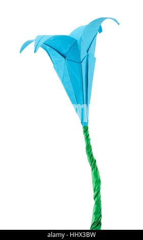 Blaue Blume Origami weißen isoliert. Papier hergestellt Blumen. Stockfoto