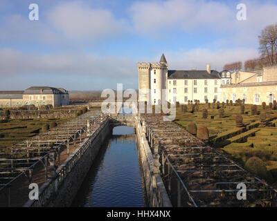 Blick auf Schloss Villandry und Gärten, Loiretal, Frankreich Stockfoto