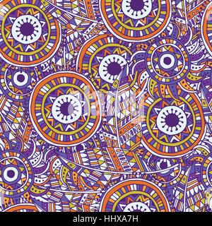 Ethnische Musterdesign mit Federn und Kreisen. Stock Vektor