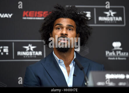 David Haye während einer Pressekonferenz verkünden den Start der Haymaker Ringstar im Park Plaza Hotel, London. PRESSEVERBAND Foto. Bild Datum: Freitag, 20. Januar 2017. Vgl. PA Geschichte Boxen Haye. Bildnachweis sollte lauten: Kirsty O'Connor/PA Wire. Stockfoto