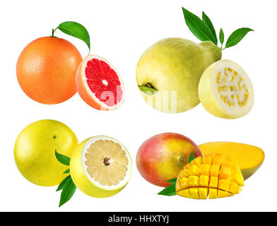 Pomelo, Grapefruit, Guave, Mango auf dem weißen Hintergrund isoliert Stockfoto