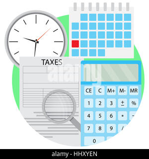 Steuerliche Analyse Vektor Icon, Zeit zählen steuern. Unternehmensfinanzierung und Finanzanalyse Steuer illustration Stockfoto