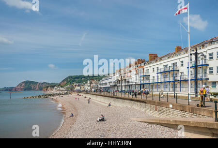 Großbritannien, Südwest-England, East Devon, Sidmouth, Blick auf die Promenade und Strand vor Stockfoto