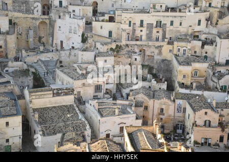 Panoramablick auf die Steine von Matera (Sassi di Matera), europäische Hauptstadt der Kultur 2019 am 4. Januar 2017 - Italien Stockfoto