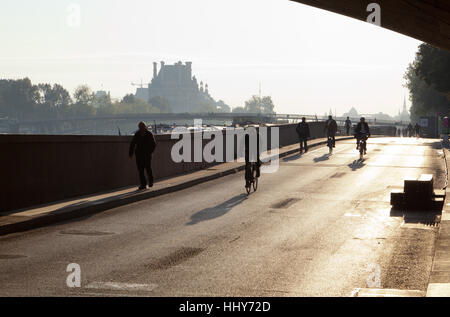 Morgen und Louvre am Ufer der Seine, Paris, Frankreich. Stockfoto