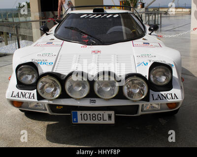 Lancia Stratos Rallye-Auto auf dem Display am Einkaufszentrum in Lanzarote. Stockfoto