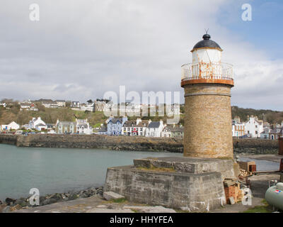 Die alten Keramik Leuchtturm und Hafen von Portpatrick Stockfoto