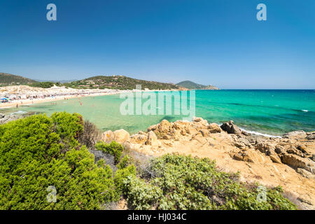 Panorama von den wunderschönen Stränden von Chia, Sardinien, Italien. Stockfoto