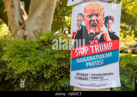 Sydney, Australien 21. Januar 2017: Anti-Trump Protest rally in Sydney, Australien, die reden im Hyde Park vorgestellten dann einen Marsch nach Martin Place. Diese Protest-Veranstaltung fand nach Donald Trumps Einweihung der 45. US Präsident. © Mjmediabox/Alamy Live-Nachrichten Stockfoto