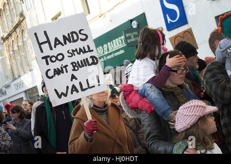 Cardiff, Wales. 21. Januar 2017. Demonstranten, die Teilnahme an der Frauen März auf der Queen Street, als Teil einer Bewegung gegen Donald Trump. Bildnachweis: Aimee Herde/Alamy Live-Nachrichten Stockfoto