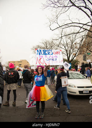 Washington, USA. 21. Januar 2017. Washington, DC, 21. Januar 2017, USA: Hunderttausende von Männern, Frauen und Kinder kamen nach Washington, D.C., in der Frauen März teilzunehmen. Patsy Lynch / Alamy Credit: Patsy Lynch/Alamy Live-Nachrichten Stockfoto