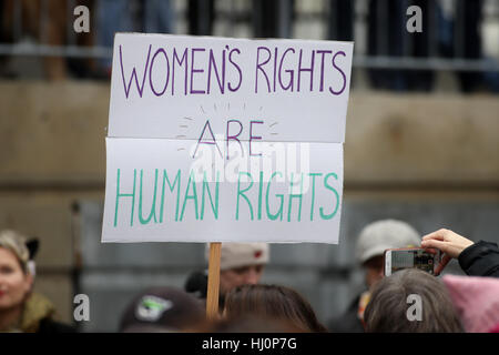 Kingston, Kanada. 21. Januar 2017. Menschen Sie protestieren und Schilder hochhalten Sie, während der Frauen Marsches in Kingston. Der Marsch ist in Unterstützung mit der Frauen März in Washington, D.C. Credit: Lars Hagberg/Alamy Live News Stockfoto