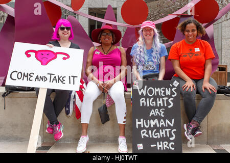 Austin, Texas, USA. 21. Januar 2017. Demonstranten in Austin (Texas) Frauen Marsch zur Unterstützung der Frauen und damit verbundene politische Themen zu beteiligen. Als einer der vielen Demonstrationen in den Städten in den Vereinigten Staaten nutzten viele Menschen die Gelegenheit, Stimme gegen Donald Trump, einen Tag früher als Präsident der Vereinigten Staaten eröffnet. Bildnachweis: Michael Silber/Alamy Live-Nachrichten Stockfoto