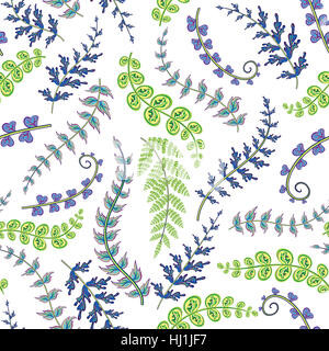Blätter im Sommer. Nahtlose handgemalte Muster. Vektor-Hintergrund Stock Vektor