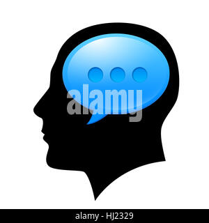 Der Mann in den Kopf mit Sms. Illustration für Design auf weißem Hintergrund. Stockfoto