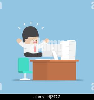 Geschäftsmann in Lotus Meditation über seinen Schreibtisch, Maditation positionieren und entspannen Konzept Stock Vektor