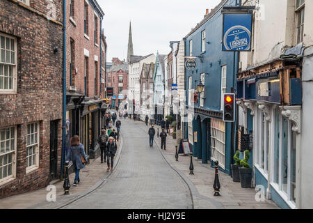 Blick auf Sattler-Straße im Stadtzentrum von Durham im Nordosten Englands Stockfoto