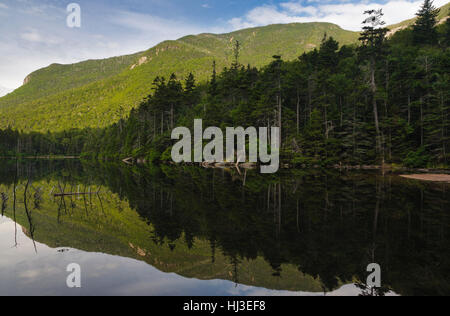 Greeley Teiche Scenic Area - Spiegelbild des Berges im oberen Greeley Teich in den White Mountains, New Hampshire, USA. Stockfoto