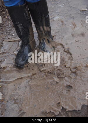 Landpferde und Gummistiefel Stockfoto